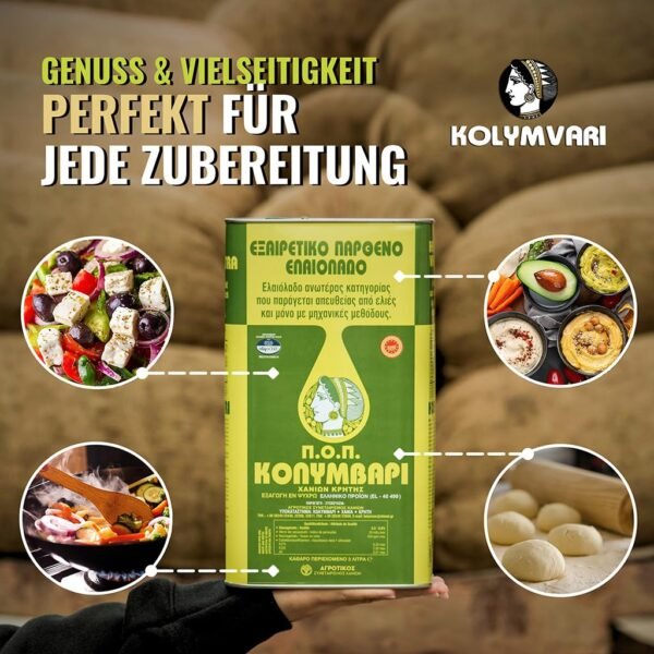 Kolymvari P.D.O. Premium Olivenöl – 5L Kanister – Extra Nativ aus Kreta | 100% Koroneiki Oliven | Kaltextraktion & Handernte | Nährstoffreich und naturrein | Höchste Qualität mit niedrigem Säuregehalt für Gesundheit und Geschmack - Image 5